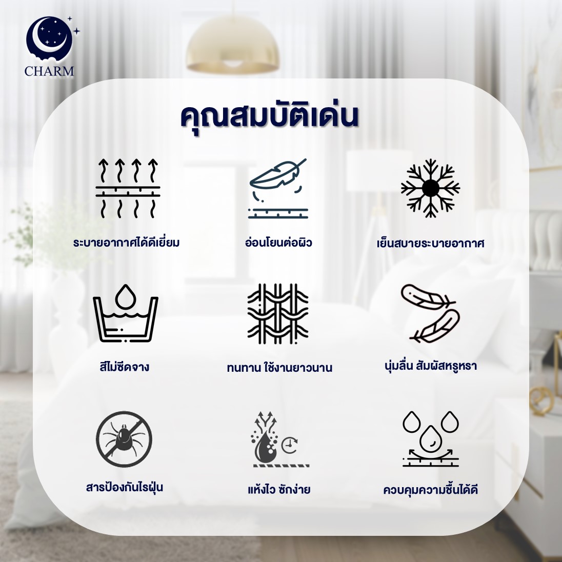 ชุดผ้าปูที่นอน 6 ฟุต 6 ชิ้น CHARM รุ่น CLASSIC ลาย OCEAN BLUE_3